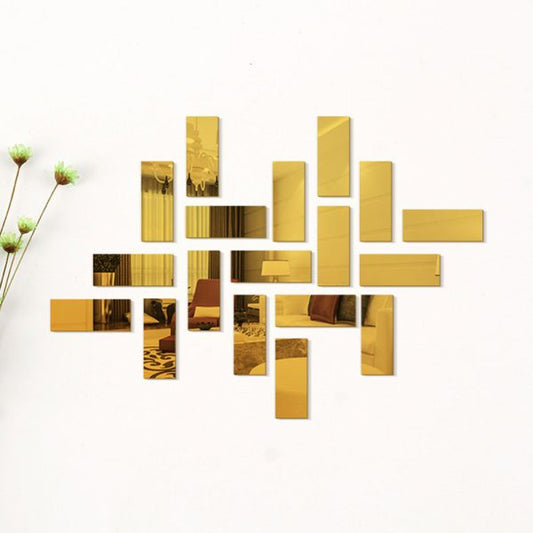 18-Piece Set of Fashionable Golden Mirror Brick Wall Stickers