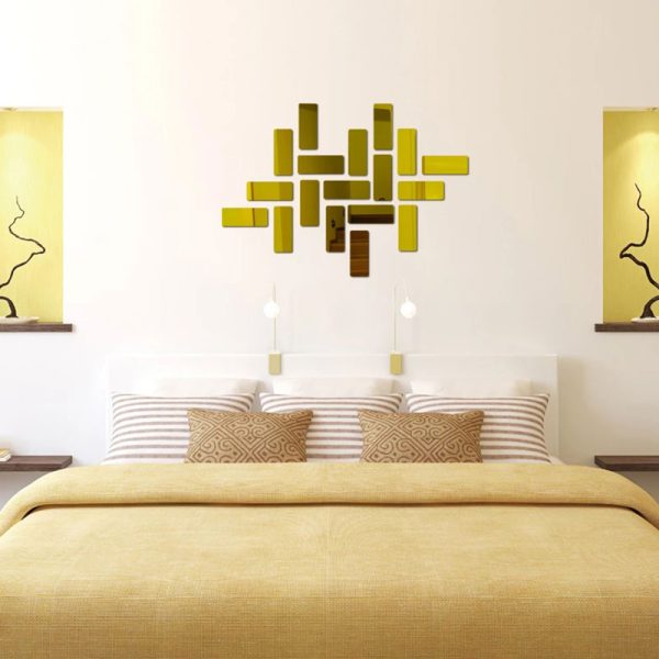 18-Piece Set of Fashionable Golden Mirror Brick Wall Stickers