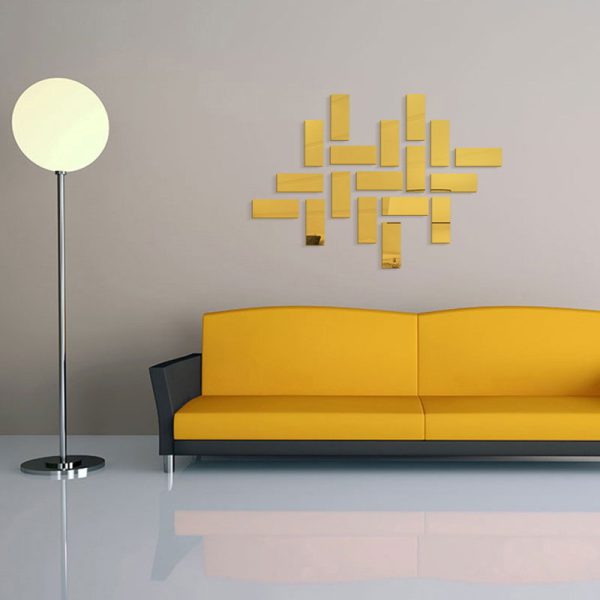 18-Piece Set of Fashionable Golden Mirror Brick Wall Stickers