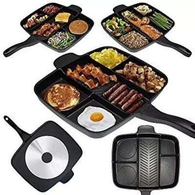 5-in-1 Multifunctional Frying Pan, Non-Stick Divided Breakfast Fryer and Grill Pan for Eggs, Steak, and More