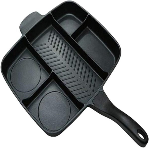 5-in-1 Multifunctional Frying Pan, Non-Stick Divided Breakfast Fryer and Grill Pan for Eggs, Steak, and More