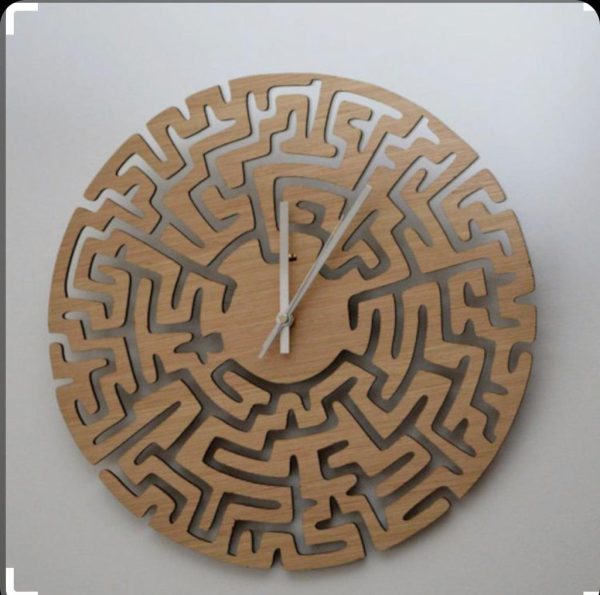 Wooden Wall Clock with Puzzle Maze Design