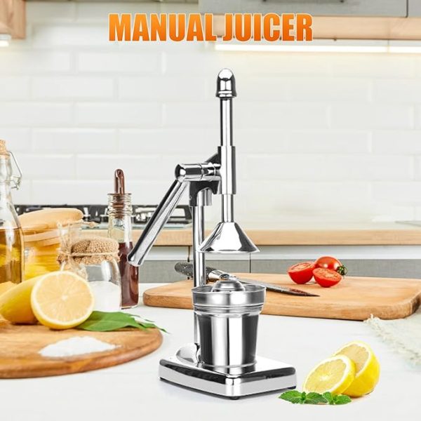 Stainless Steel Manual Juicer, Hand Press Citrus Squeezer with Stainless Steel Cup, Portable Countertop Juice Press for Lemons