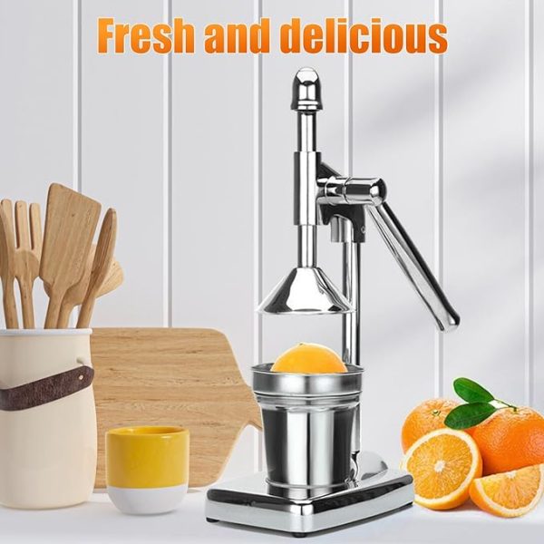 Stainless Steel Manual Juicer, Hand Press Citrus Squeezer with Stainless Steel Cup, Portable Countertop Juice Press for Lemons