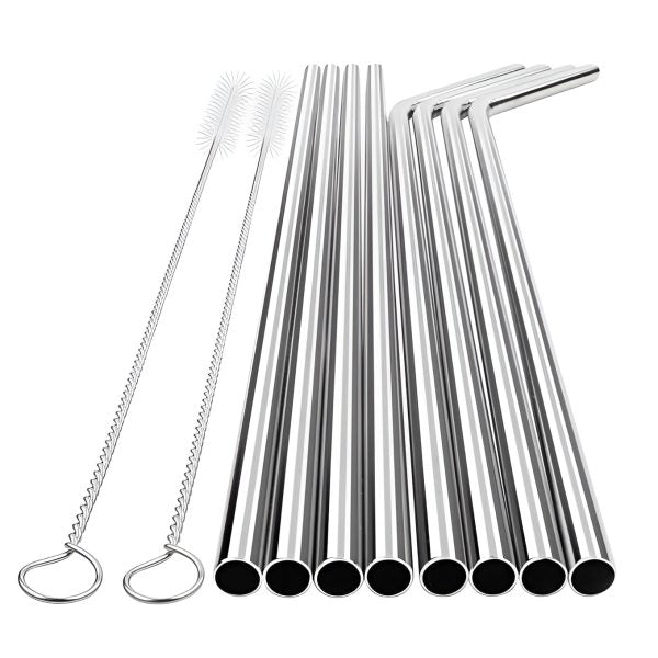 EcoSip Set: 4 Reusable Stainless Steel Straws with Brush