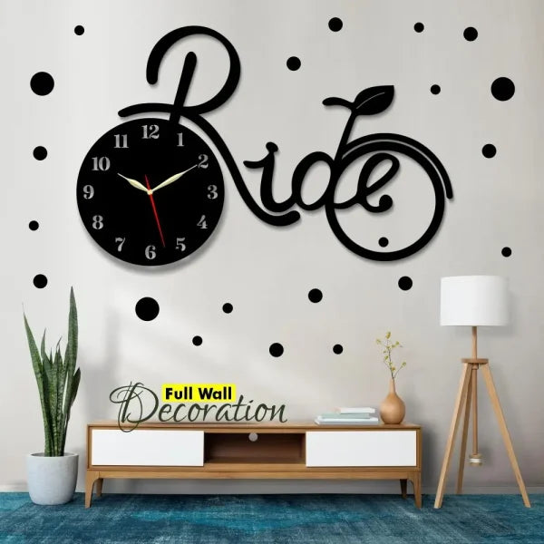 Wooden Wall Clock with Ride Cycle Design