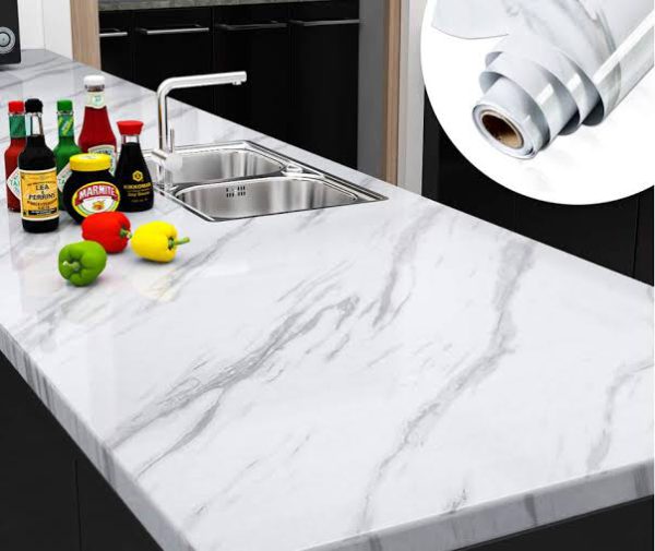 White Marble Self-Adhesive Kitchen Sheet – Oil and Heat Resistant